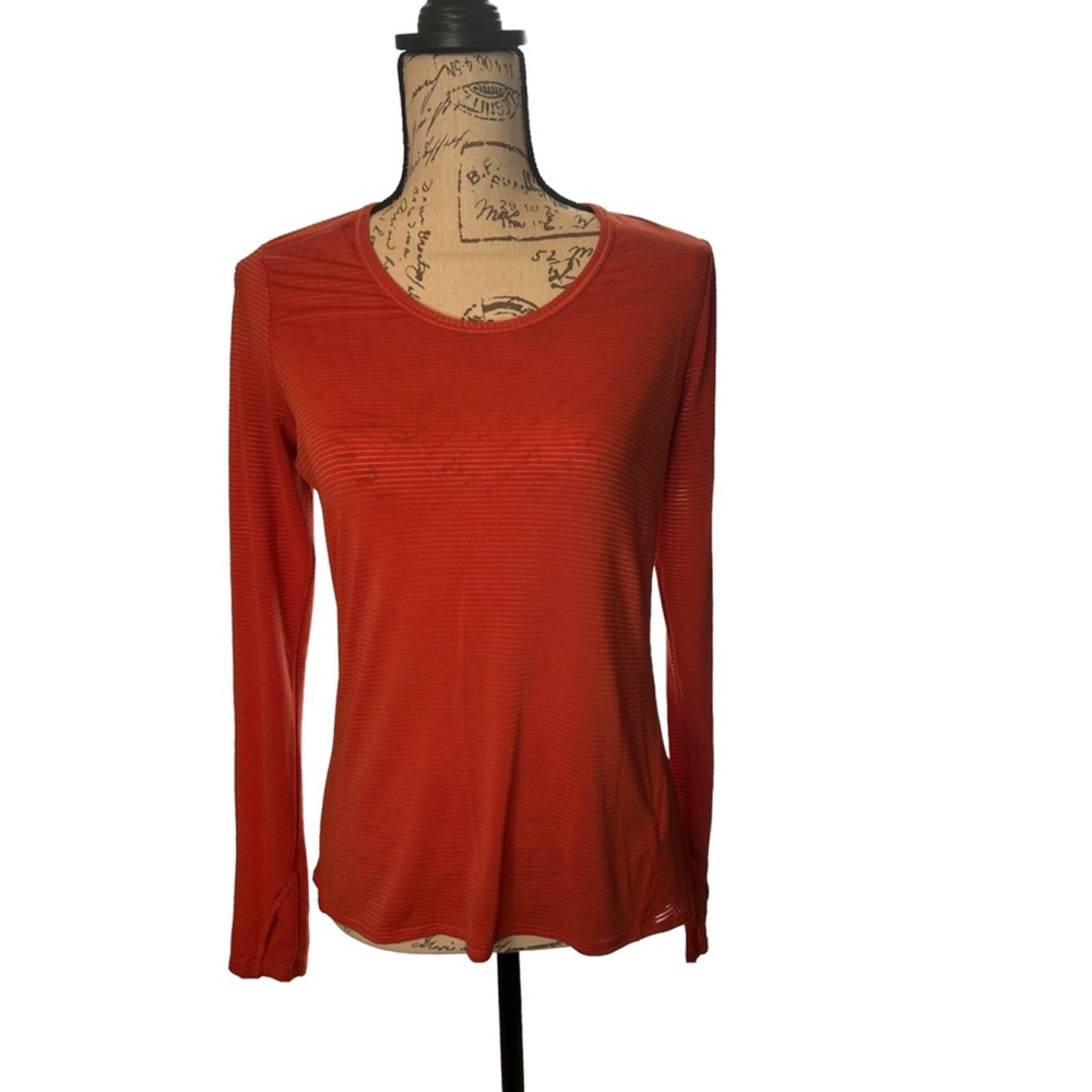 Athleta Small Orange Red Striped Long Sleeved Workout Shirt